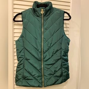 NWT Michael Kors Puffer Vest with pockets in emerald green & luxe gold hardware